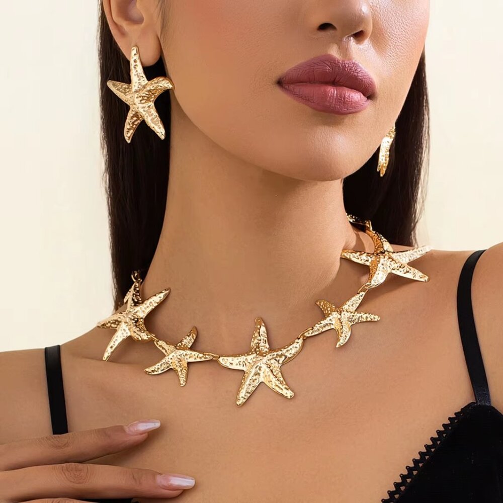 Blowout Sale!!!! Gold-Tone Starfish Necklace & Earring Set – Coastal Glam! - Picture 3 of 5